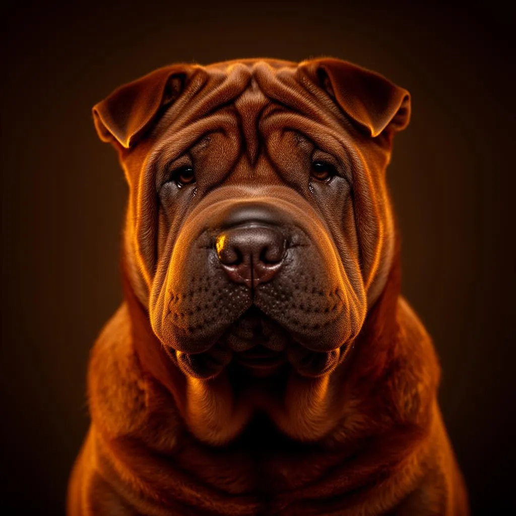 Shar-Pei w mahoniowym umaszczeniu - ciepły czerwono-brązowy kolor sierści