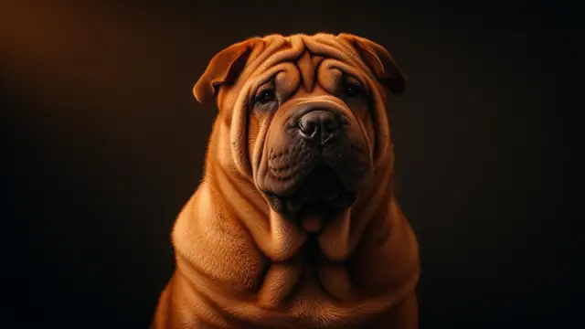 Dorosły Shar-Pei - portret chińskiej rasy psów z charakterystycznymi fałdami i niebieskim językiem