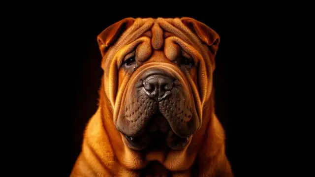 Szczeniak Shar-Pei z charakterystycznymi fałdami skórnymi i hipopotamowym pyskiem - rasa z Chin